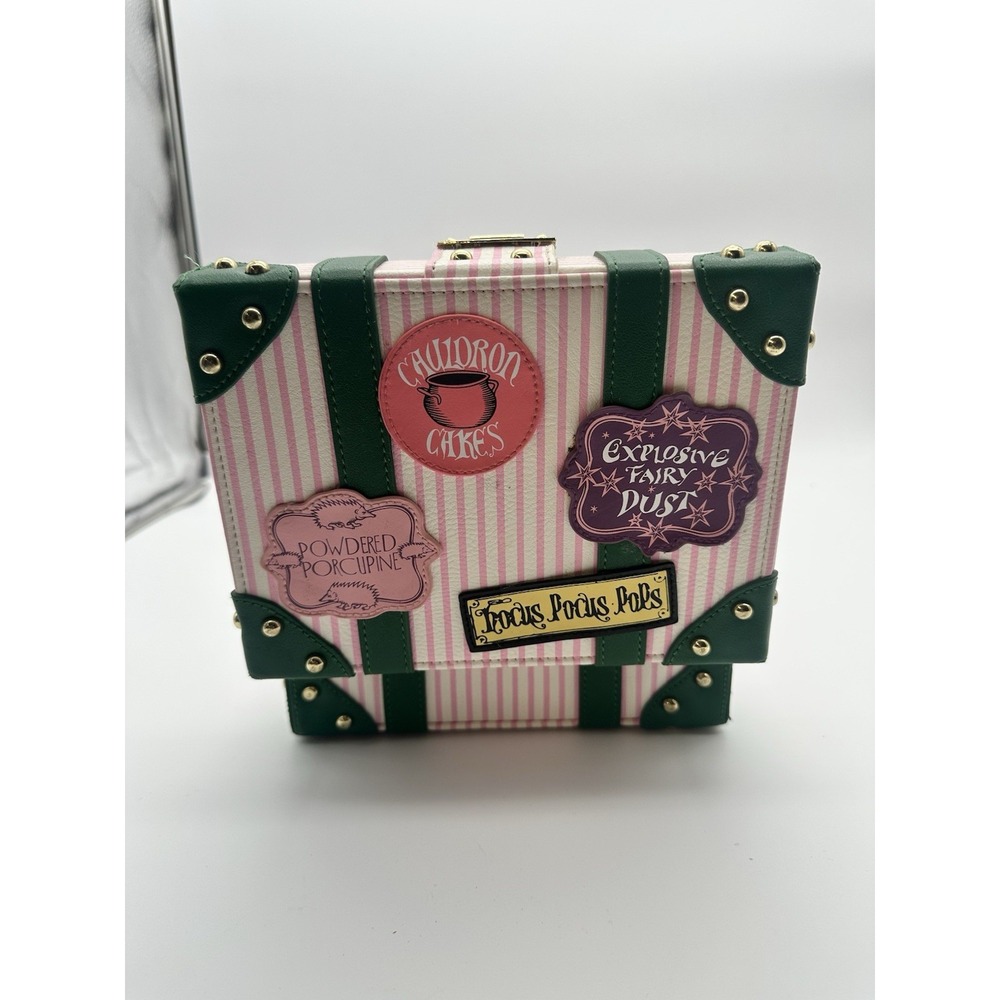 Harry Potter Honeydukes Trunk Crossbody Purse Pink Green Striped Faux Leather - Picture 4 of 8